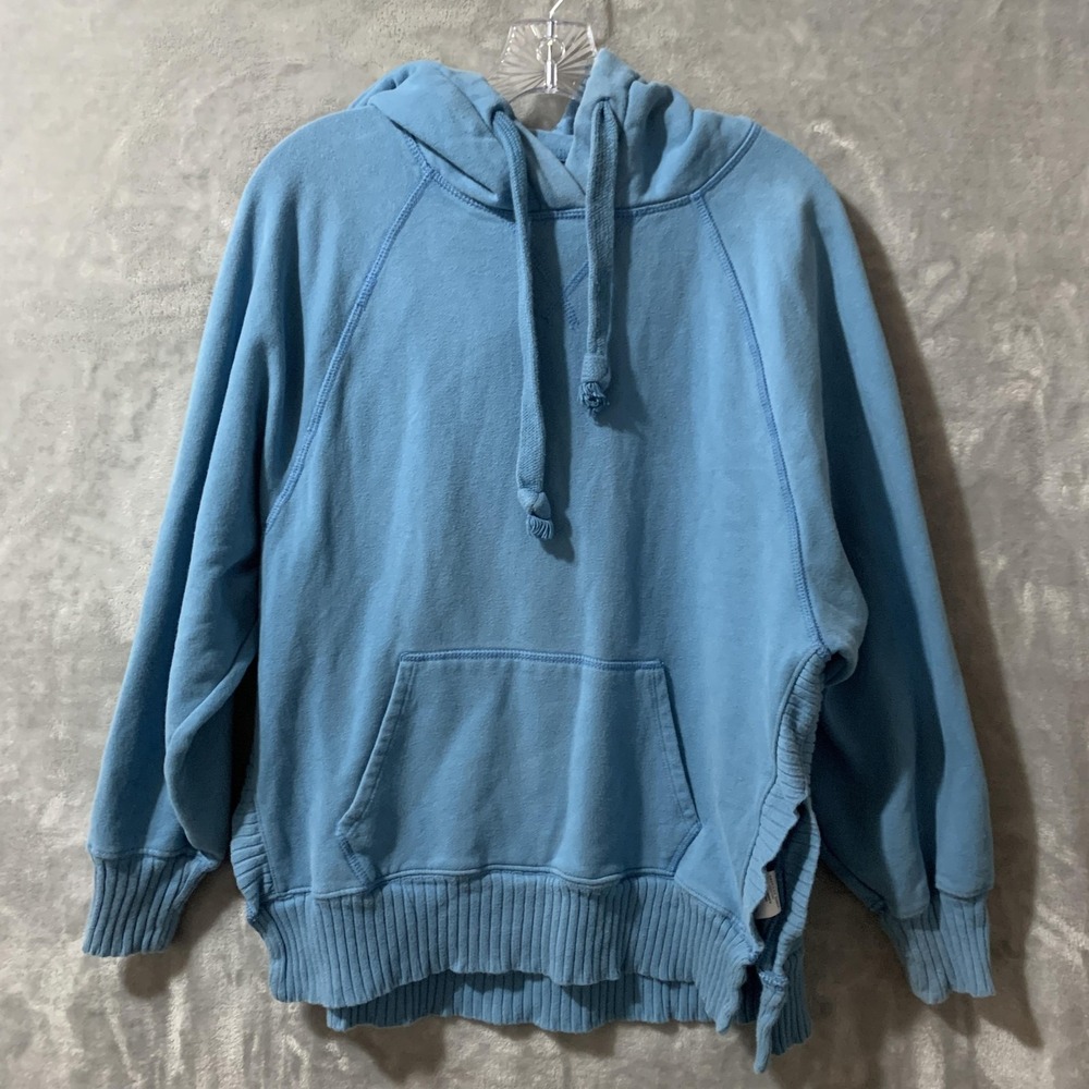 American Eagle Hoodie Womens Small Blue Pullover Side Slit Ribbed Y2K Sweatshirt
